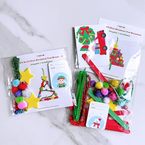 Winlyn 27 Sets Christmas Craft Kits Winter Crafts Popsicle Stick Christmas Tree Ornaments Decorations Art Sets Craft Sticks Christmas Foam Stickers for Kids Holiday Classroom Activities Party Favors in Saudi Arabia