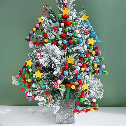 Winlyn 27 Sets Christmas Craft Kits Winter Crafts Popsicle Stick Christmas Tree Ornaments Decorations Art Sets Craft Sticks Christmas Foam Stickers for Kids Holiday Classroom Activities Party Favors in Saudi Arabia