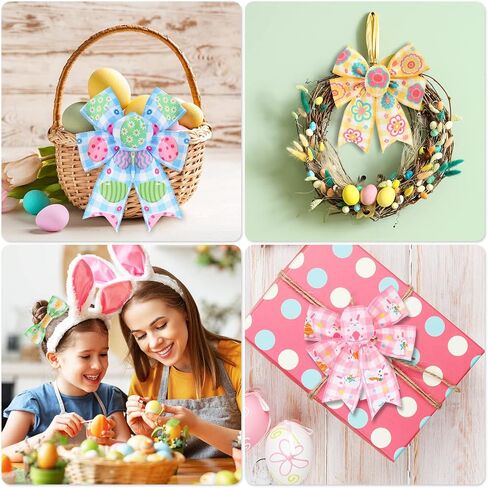 Whaline Easter Wired Edge Ribbon Colorful Buffalo Plaids Fabric Ribbon 24 Yards Easter Bunny Rabbit Egg Chick Flower Craft Ribbon for Spring Gift Wrapping Hair Bow Sewing DIY Crafts Decoration, 4 Roll in Saudi Arabia
