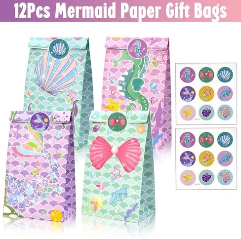 اكياس هدايا للحفلات بتصميم حورية البحر - 84 قطعة من لوازم حفلات اعياد الميلاد بتصميم حورية البحر وسلسلة المفاتيح والاختام وسوار وفقاعات تاتو للاطفال والبنات، زينة عيد ميلاد بنمط حورية البحر، حشو شنط in Kuwait