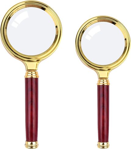 SAYEEC 10X Magnifying Glass, Handheld Reading Magnifier with Antique Mahogany Handle, 80mm + 60mm Magnify Glasses Lens, Magnifier Glass for Book Reading, Insect Observation, Classroom Science (2 Pcs) in Saudi Arabia
