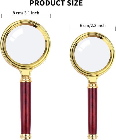 SAYEEC 10X Magnifying Glass, Handheld Reading Magnifier with Antique Mahogany Handle, 80mm + 60mm Magnify Glasses Lens, Magnifier Glass for Book Reading, Insect Observation, Classroom Science (2 Pcs) in Saudi Arabia