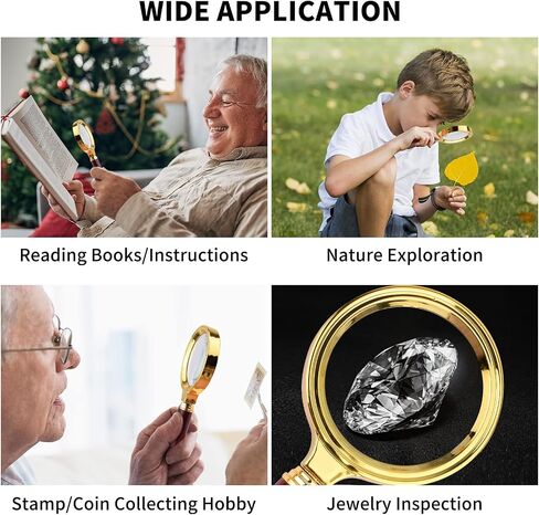 SAYEEC 10X Magnifying Glass, Handheld Reading Magnifier with Antique Mahogany Handle, 80mm + 60mm Magnify Glasses Lens, Magnifier Glass for Book Reading, Insect Observation, Classroom Science (2 Pcs) in Saudi Arabia