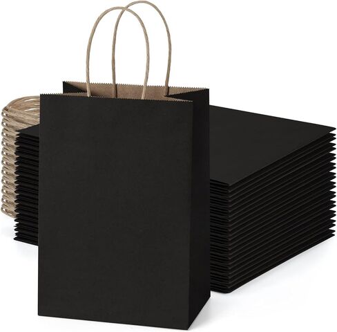 أكياس هدايا صغيرة من UCGOU مقاس 5.25x3.75x8 بوصة 25 قطعة من أكياس ورق الكرافت السوداء مع مقابض حقائب هدايا ورقية حقائب هدايا للحفلات وحقائب جيدة وحقائب تسوق وحقائب حرفية in Kuwait