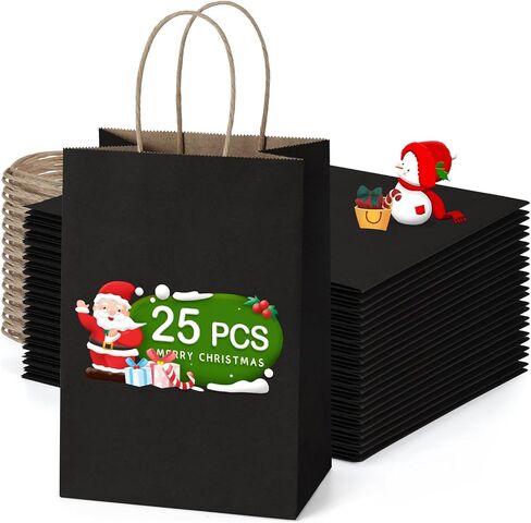 أكياس هدايا صغيرة من UCGOU مقاس 5.25x3.75x8 بوصة 25 قطعة من أكياس ورق الكرافت السوداء مع مقابض حقائب هدايا ورقية حقائب هدايا للحفلات وحقائب جيدة وحقائب تسوق وحقائب حرفية in Kuwait