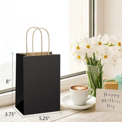 أكياس هدايا صغيرة من UCGOU مقاس 5.25x3.75x8 بوصة 25 قطعة من أكياس ورق الكرافت السوداء مع مقابض حقائب هدايا ورقية حقائب هدايا للحفلات وحقائب جيدة وحقائب تسوق وحقائب حرفية in Kuwait