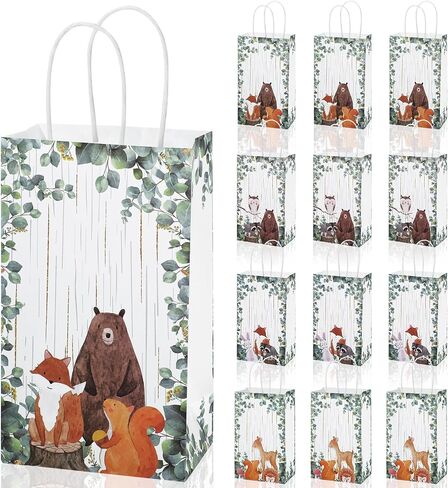 Fulmoon 36 Pcs Woodland Baby Shower Party Bags Bulk Bear Themed Decorations Woodland Gift Bags with Handles Woodland Animals Goodie Bags for Woodland Birthday Party Favors Supplies 8.7 x 5.1 x 3.2 in Saudi Arabia