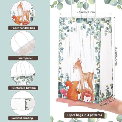 Fulmoon 36 Pcs Woodland Baby Shower Party Bags Bulk Bear Themed Decorations Woodland Gift Bags with Handles Woodland Animals Goodie Bags for Woodland Birthday Party Favors Supplies 8.7 x 5.1 x 3.2 in Saudi Arabia
