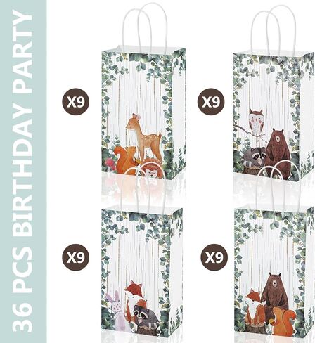 Fulmoon 36 Pcs Woodland Baby Shower Party Bags Bulk Bear Themed Decorations Woodland Gift Bags with Handles Woodland Animals Goodie Bags for Woodland Birthday Party Favors Supplies 8.7 x 5.1 x 3.2 in Saudi Arabia