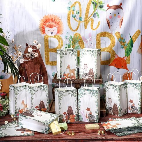 Fulmoon 36 Pcs Woodland Baby Shower Party Bags Bulk Bear Themed Decorations Woodland Gift Bags with Handles Woodland Animals Goodie Bags for Woodland Birthday Party Favors Supplies 8.7 x 5.1 x 3.2 in Saudi Arabia