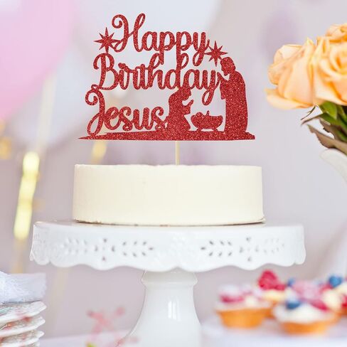 غلاف كعكة يسوع لعيد الميلاد السعيد، ديكور كعكة يسوع هو ريسون، لوازم زينة حفلات عيد ميلاد يسوع بريق أحمر in Kuwait