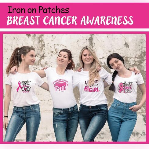 Seajan 54 Pcs Breast Cancer Awareness Heat Transfer Patches HTV Heat Transfer Iron on Decals Iron on Breast Cancer Stickers Iron on Transfers Heat Press Decals for Clothing T Shirt Backpack DIY Craft in Saudi Arabia