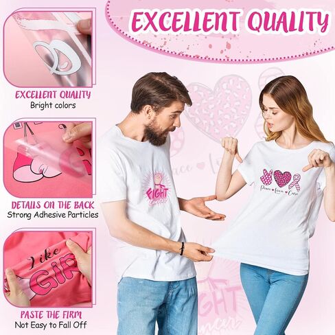 Seajan 54 Pcs Breast Cancer Awareness Heat Transfer Patches HTV Heat Transfer Iron on Decals Iron on Breast Cancer Stickers Iron on Transfers Heat Press Decals for Clothing T Shirt Backpack DIY Craft in Saudi Arabia