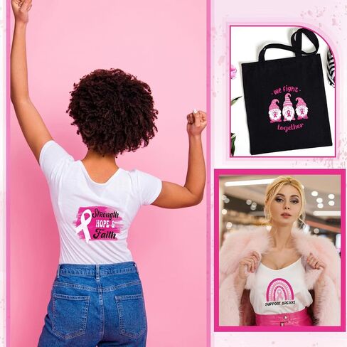 Seajan 54 Pcs Breast Cancer Awareness Heat Transfer Patches HTV Heat Transfer Iron on Decals Iron on Breast Cancer Stickers Iron on Transfers Heat Press Decals for Clothing T Shirt Backpack DIY Craft in Saudi Arabia