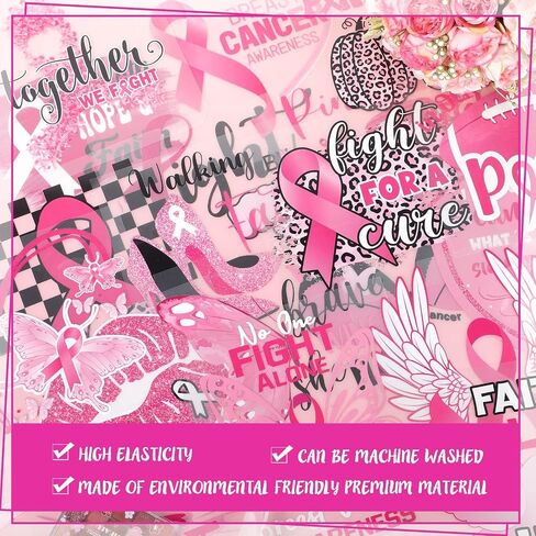 Seajan 54 Pcs Breast Cancer Awareness Heat Transfer Patches HTV Heat Transfer Iron on Decals Iron on Breast Cancer Stickers Iron on Transfers Heat Press Decals for Clothing T Shirt Backpack DIY Craft in Saudi Arabia