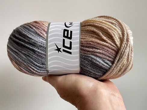 خيوط سحرية - رمادي، بيج، بني، أكريليك كريمي ذاتي الخطوط، وزن الصوفى 202 ياردة (185 مترًا) 3.53 أونصة (100 جرام) in Kuwait