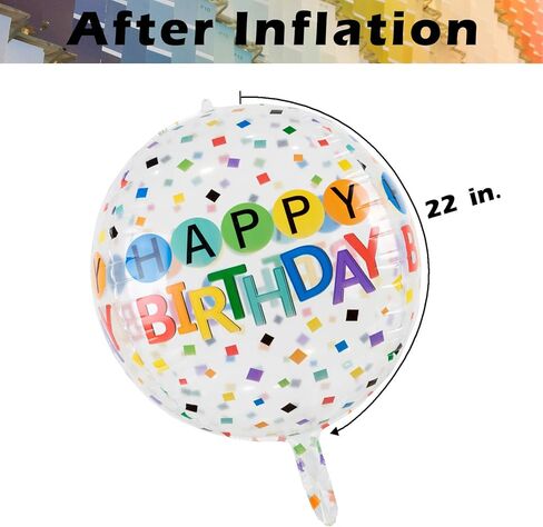 12 Pieces Large Happy Birthday Colorful 4D Balloons with 22 Inch Round Shaped Mylar Balloon for Birthday Party Baby Shower Rainbow Multicolor Clear Balloons Decor Supplies in Kuwait