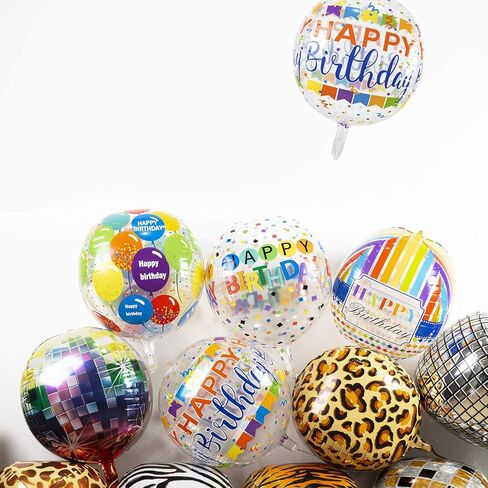 12 Pieces Large Happy Birthday Colorful 4D Balloons with 22 Inch Round Shaped Mylar Balloon for Birthday Party Baby Shower Rainbow Multicolor Clear Balloons Decor Supplies in Kuwait