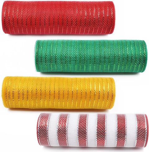 4 لفات عيد الميلاد بولي الخيش شبكة الشريط 10 بوصة 40 ياردة عيد الميلاد شبكة البوليستر الشريط شبكة معدنية احباط شبكة أبيض أحمر أخضر شبكة رولز DIY بها بنفسك اكاليل عيد الميلاد ديكور التغليف (Style2) in Kuwait