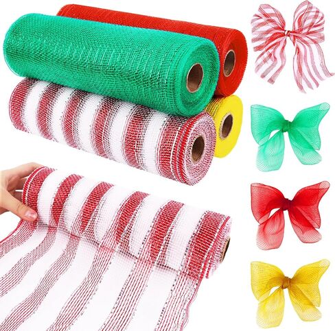 4 لفات عيد الميلاد بولي الخيش شبكة الشريط 10 بوصة 40 ياردة عيد الميلاد شبكة البوليستر الشريط شبكة معدنية احباط شبكة أبيض أحمر أخضر شبكة رولز DIY بها بنفسك اكاليل عيد الميلاد ديكور التغليف (Style2) in Kuwait