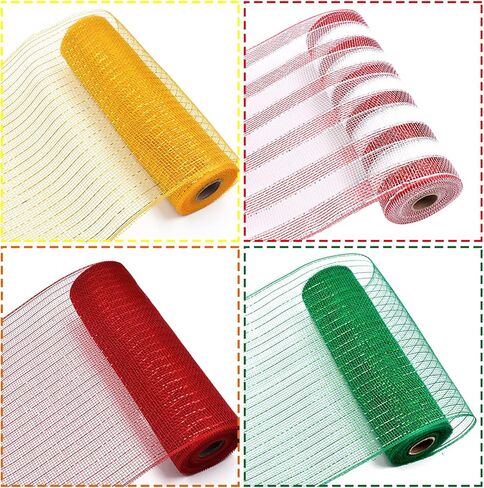 4 لفات عيد الميلاد بولي الخيش شبكة الشريط 10 بوصة 40 ياردة عيد الميلاد شبكة البوليستر الشريط شبكة معدنية احباط شبكة أبيض أحمر أخضر شبكة رولز DIY بها بنفسك اكاليل عيد الميلاد ديكور التغليف (Style2) in Kuwait
