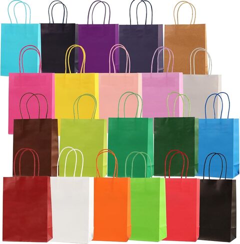 42 قطعة من أكياس الهدايا الورقية من COLOGO، أكياس ورق كرافت بمقابض لأعياد ميلاد الأطفال، والحرف اليدوية، وحفلات الزفاف، ومستلزمات الحفلات، مقاس 8.26 بوصة × 6 بوصة × 3.15 بوصة مع 21 لونًا in Kuwait
