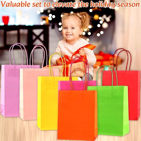 42 قطعة من أكياس الهدايا الورقية من COLOGO، أكياس ورق كرافت بمقابض لأعياد ميلاد الأطفال، والحرف اليدوية، وحفلات الزفاف، ومستلزمات الحفلات، مقاس 8.26 بوصة × 6 بوصة × 3.15 بوصة مع 21 لونًا in Kuwait