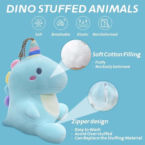 ألعاب الحيوانات المحشوة على شكل ديناصور لطيفة على شكل ديناصور من القطيفة دمى مع قرن وحيد القرن ناعم من دينو بلاشيز هدايا عيد ميلاد للأولاد والبنات 9.8 بوصة in Kuwait