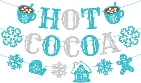 Hot Cocoa Banner Merry Christmas Party Decorations Hot Chocolate Bar Gingerbread Man Snowflake Christmas House Cocoa Cup Gloves Sign for Wintertime Holiday Xmas Baby Its Cold Outside Happy New Year Supplies(Pink) in Saudi Arabia