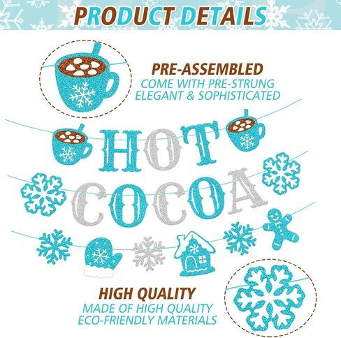 Hot Cocoa Banner Merry Christmas Party Decorations Hot Chocolate Bar Gingerbread Man Snowflake Christmas House Cocoa Cup Gloves Sign for Wintertime Holiday Xmas Baby Its Cold Outside Happy New Year Supplies(Pink) in Saudi Arabia
