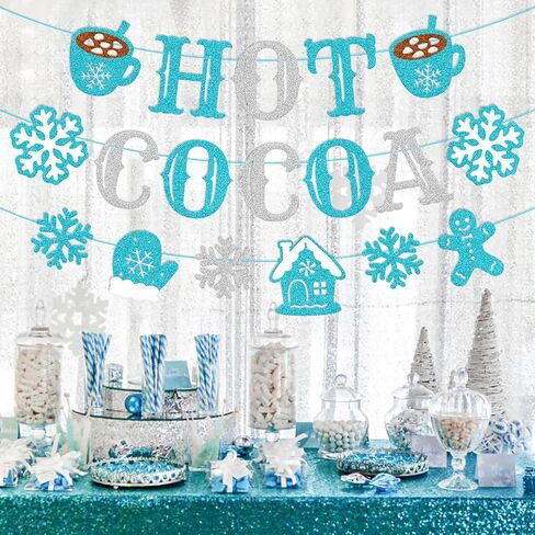 Hot Cocoa Banner Merry Christmas Party Decorations Hot Chocolate Bar Gingerbread Man Snowflake Christmas House Cocoa Cup Gloves Sign for Wintertime Holiday Xmas Baby Its Cold Outside Happy New Year Supplies(Pink) in Saudi Arabia