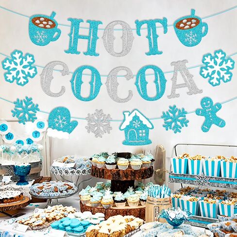 Hot Cocoa Banner Merry Christmas Party Decorations Hot Chocolate Bar Gingerbread Man Snowflake Christmas House Cocoa Cup Gloves Sign for Wintertime Holiday Xmas Baby Its Cold Outside Happy New Year Supplies(Pink) in Saudi Arabia
