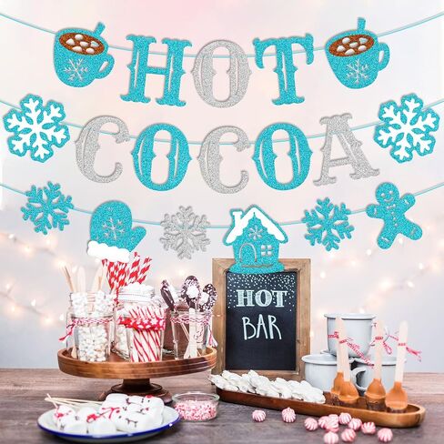Hot Cocoa Banner Merry Christmas Party Decorations Hot Chocolate Bar Gingerbread Man Snowflake Christmas House Cocoa Cup Gloves Sign for Wintertime Holiday Xmas Baby Its Cold Outside Happy New Year Supplies(Pink) in Saudi Arabia