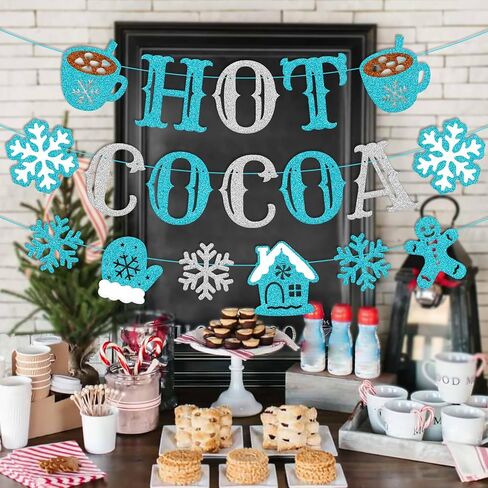 Hot Cocoa Banner Merry Christmas Party Decorations Hot Chocolate Bar Gingerbread Man Snowflake Christmas House Cocoa Cup Gloves Sign for Wintertime Holiday Xmas Baby Its Cold Outside Happy New Year Supplies(Pink) in Saudi Arabia