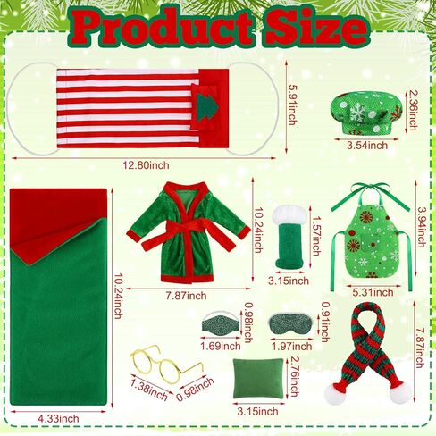 11 Pcs Christmas Elf Accessories Include Cheerleader Elf Doll Sleeping Bag Hammock Apron Chef Hat Dress Scarf Top Shorts Horn Pompoms Bag Snowmen Elf Clothes (Cheerleader Style) in Kuwait