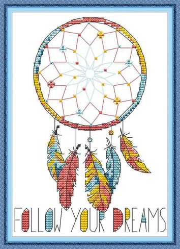مجموعة غرز متقاطعة من Joy Sunday 11CT صائد الأحلام 8.3 بوصة × 11 بوصة أو 21 سم × 28 سم أنماط سهلة للتطريز للفتيات والحرف اليدوية DMC لوازم الخياطة المتقاطعة سلسلة الحياة الثابتة in Kuwait