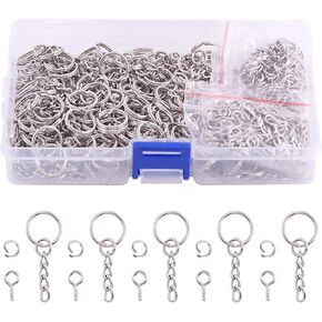 Swpeet 360Pcs 6/5" 30mm Gun-Black Key Chain Rings Kit, Including 120Pcs Keychain Rings with Chain and 120Pcs Jump Ring with 120Pcs Screw Eye Pins Bulk for Jewelry Findings Making (Gun-Black) in Saudi Arabia