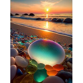 بي اوديو مجموعة رسم ماسي من سلسلة المناظر الطبيعية للبالغين - حجر ملون ساطع على شاطئ شروق الشمس - مثقاب دائري كامل 5 دي فني ماسي لتزيين جدران المنزل (11.8 × 15.7 انش) in Kuwait