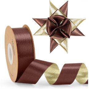 شريط ساتان ذهبي من Keypan لعيد الميلاد، مزدوج الوجه 1 بوصة 25 ياردة شريط حرير من القماش المجعد للحرف اليدوية وباقة الزهور وأعياد الميلاد in Kuwait