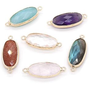 LE SKY 5 Pcs Natural Stone connectors Faceted Oval Agate Crystal Healing Stone Charms DIY for Jewelry Making