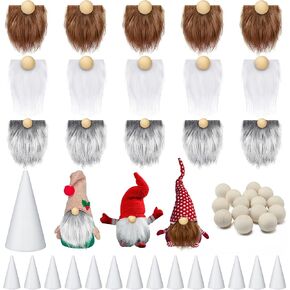 60 Pcs Gnomes Beard Sets Faux Fur Pre Cut Gnomes Beard Foam Cone Foam Handmade Wood Balls for Halloween Christmas Day Crafts(Grey, Brown, White) in Saudi Arabia