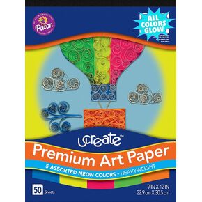 UCreate Premium Neon Construction Paper, 5 Assorted Colors, 9" x 12", 50 Sheets
