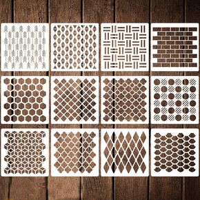 12 Pack Geometric Stencils 12 Inches Reusable Art Templates Plastic Painting Stencils for Walls Floors Canvas Wood Furniture in Kuwait