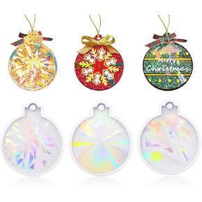 3pcs Christmas Resin Molds Silicone, Round Christmas Pendant Stencil Holographic Resin Molds Shiny Christmas Ornament Resin Template for DIY Crafts Jewelry Making in Kuwait