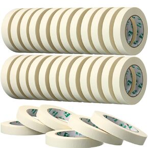 Leelosp 25 Rolls Masking Tape Bulk Beige General Purpose Masking Tape Paint Art Mask Tape Wall Craft Tape for Painter Artist Basic Mulit Use, 0.75 Inch x 55 Yards, 1375 Yards Total()