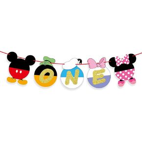 Cartoon Mouse First Birthday Banner Gold Glitter 'ONE' Banner for Baby Girl&Boy - Baby One Birthday Banner Party Supplies Photoshoot Props Mini Mouse One Birthday Party Decorations Banner. in Saudi Arabia