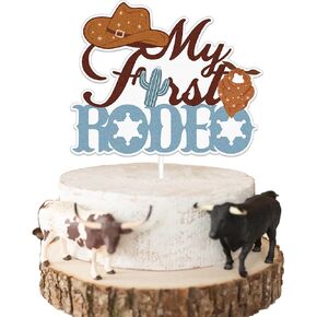 NANAGALI My First Rodeo Cake Topper, Cowboy 1st Birthday Cake Topper Decorations,Western Kids Theme 1 Year Old Birthday Party Cake Decorations Blue|Brown Glitter in Kuwait