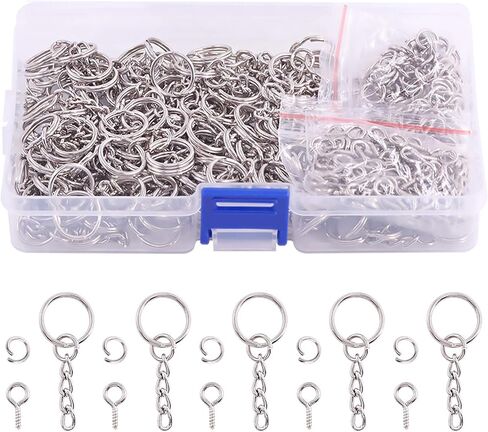 Swpeet 360Pcs 6/5" 30mm Gun-Black Key Chain Rings Kit, Including 120Pcs Keychain Rings with Chain and 120Pcs Jump Ring with 120Pcs Screw Eye Pins Bulk for Jewelry Findings Making (Gun-Black) in Saudi Arabia