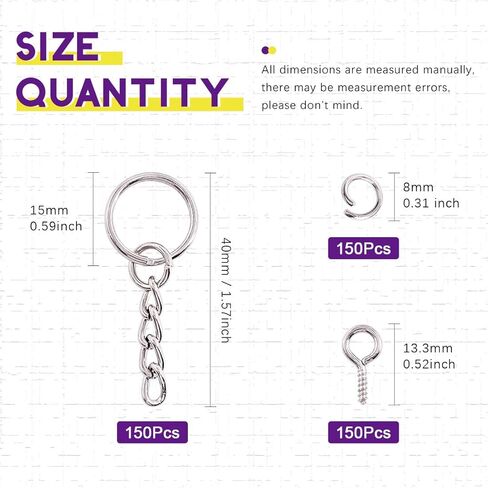 Swpeet 360Pcs 6/5" 30mm Gun-Black Key Chain Rings Kit, Including 120Pcs Keychain Rings with Chain and 120Pcs Jump Ring with 120Pcs Screw Eye Pins Bulk for Jewelry Findings Making (Gun-Black) in Saudi Arabia