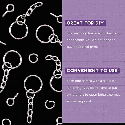 Swpeet 360Pcs 6/5" 30mm Gun-Black Key Chain Rings Kit, Including 120Pcs Keychain Rings with Chain and 120Pcs Jump Ring with 120Pcs Screw Eye Pins Bulk for Jewelry Findings Making (Gun-Black) in Saudi Arabia